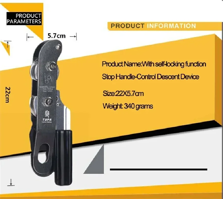 With Stop Self-locking Function Handle-Control Descent Device Built-in Brake Pulley And Buffer Friction Pulley Fit Rock Climbing