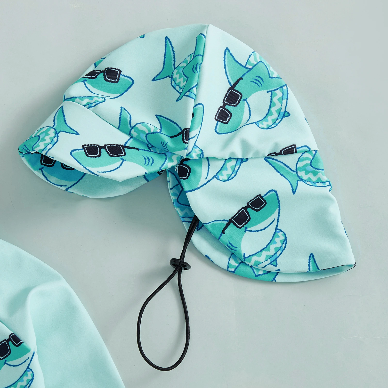 Summer Toddler Kids Baby Boys Rash Guard Swimsuits Shark Print Long Sleeve Zip Up Swimwear Bathing Suits with Sun Cap