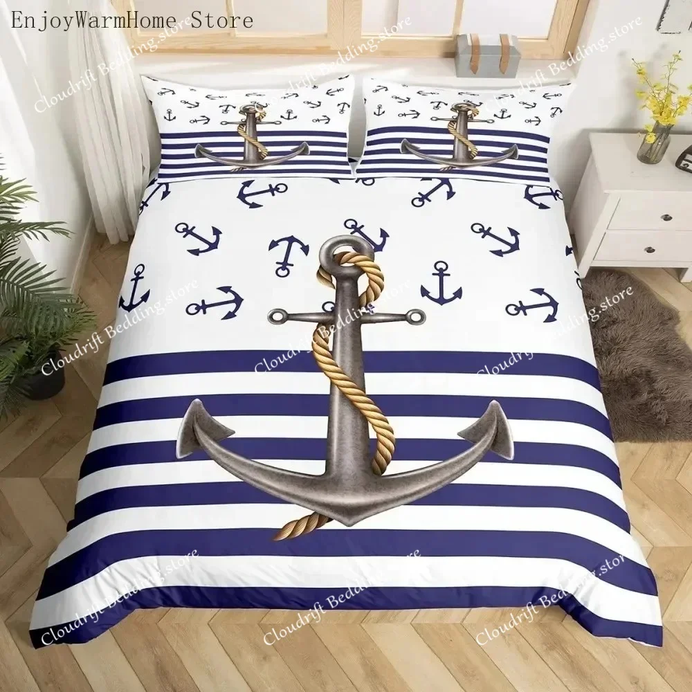 

Luxury 3D Gold Anchor Print Duvet Cover Pillowcase Nautical Ocean Anchor Bedding Set Full Queen King Size Home Textiles