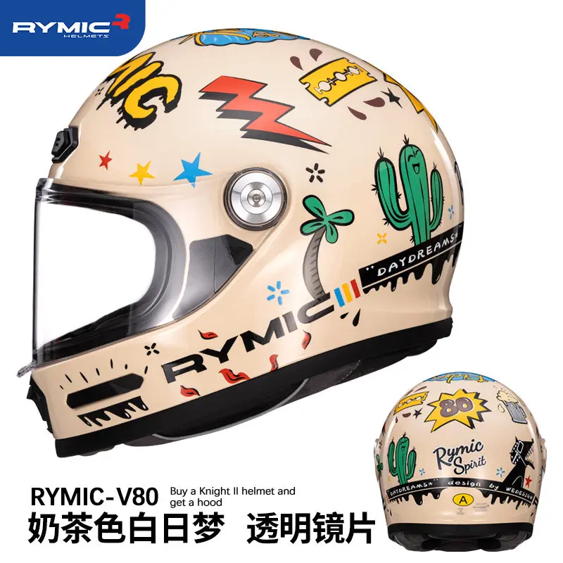 RYMIC V80 3C Bluetooth Retro Cruise Motorcycle Helmet All Season Winter Warm Unisex Biker Casco Moto Protective Gear