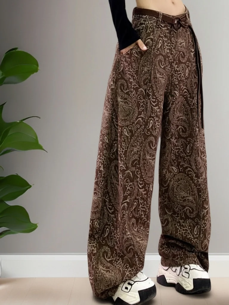 

Spring Design High Waist Knife Denim Pants Straight Banana ape Floral Embroidery Women's Casual Faion High Street