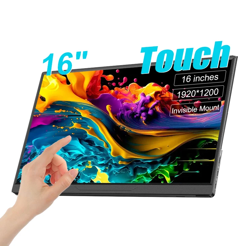 16inch Mobile Portable Monitor Touchscreen IPS Second Game Screen Extended Display for Laptop with Bracket For xbox/raspberry Pi