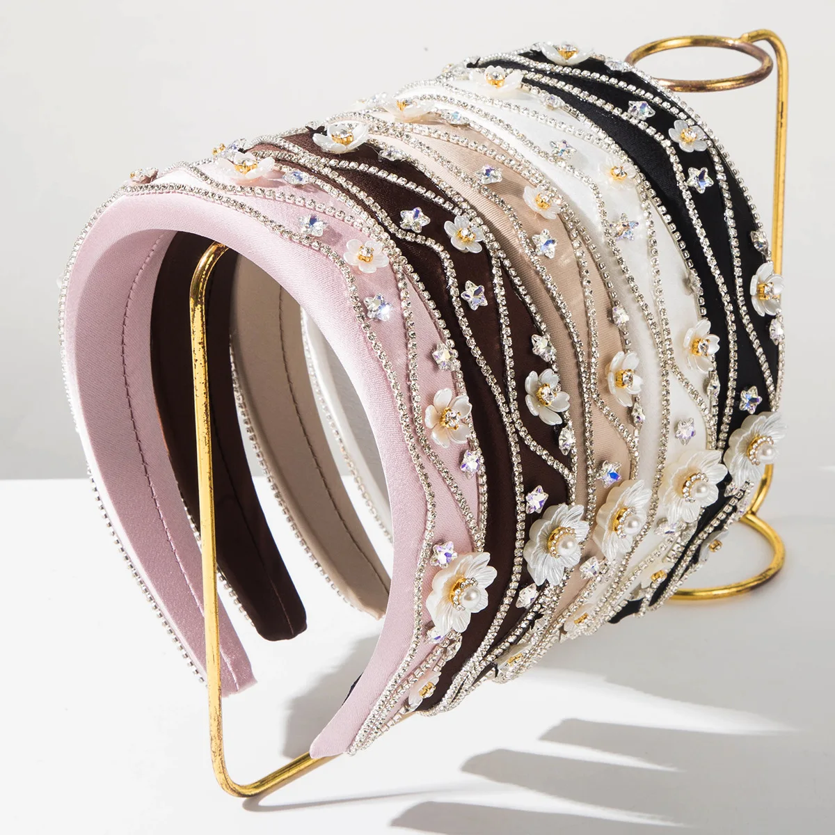 Fashion Casual Sweet Diamond-encrusted Flower Wide-brimmed Headband for Women High-end Beautiful Hair Accessories