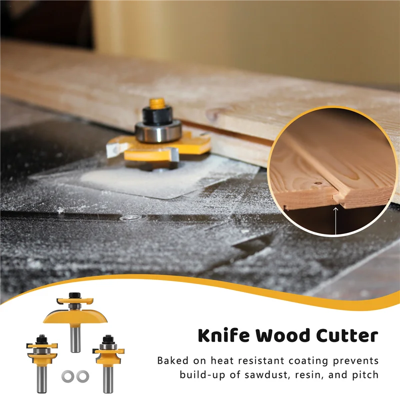 

A63X-3Pcs 1/2Inch Shank Rail & Blade Cutter Panel Cabinet Router Bits Set Milling Cutter Power Tools Door Knife Wood Cutter