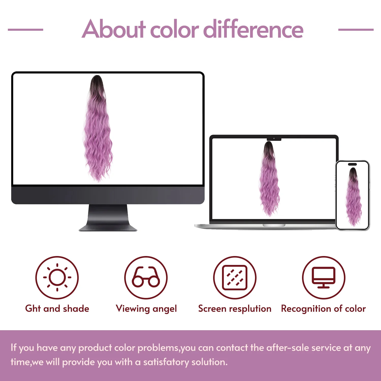 Synthetic Claw Ponytail Extension Ombre Purple Ponytail Hair 24 inch Water Wave Hairpieces for Women Girls Daily Use Party