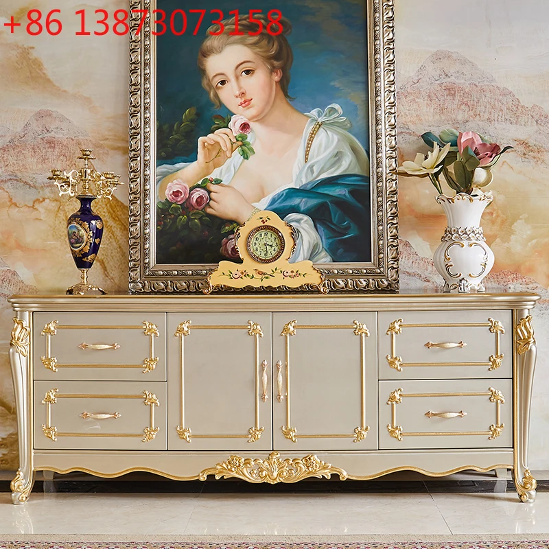 

European bedroom TV cabinet solid wood champagne gold TV cabinet storage cabinet