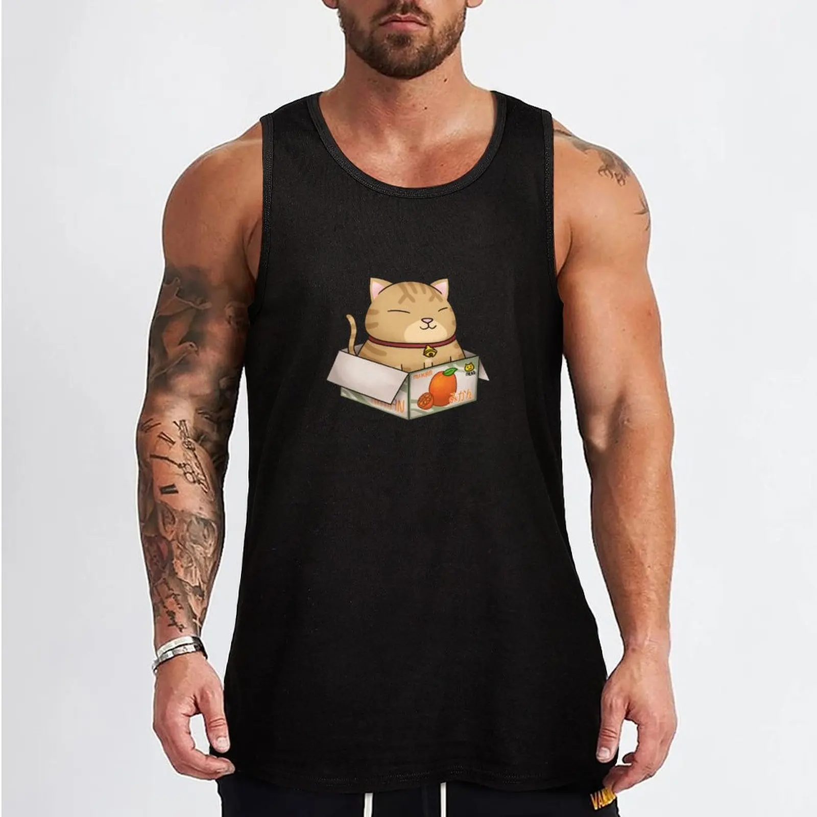 Fat Orange Cat in Orange Box Tank Top best selling products sleeveless tshirts for men basketball clothing