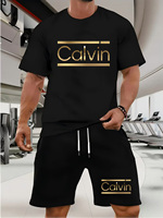 CALVIN summer men women new casual sports suit Fashion breathable outdoor short-sleeved T-shirt + training shorts two-piece set