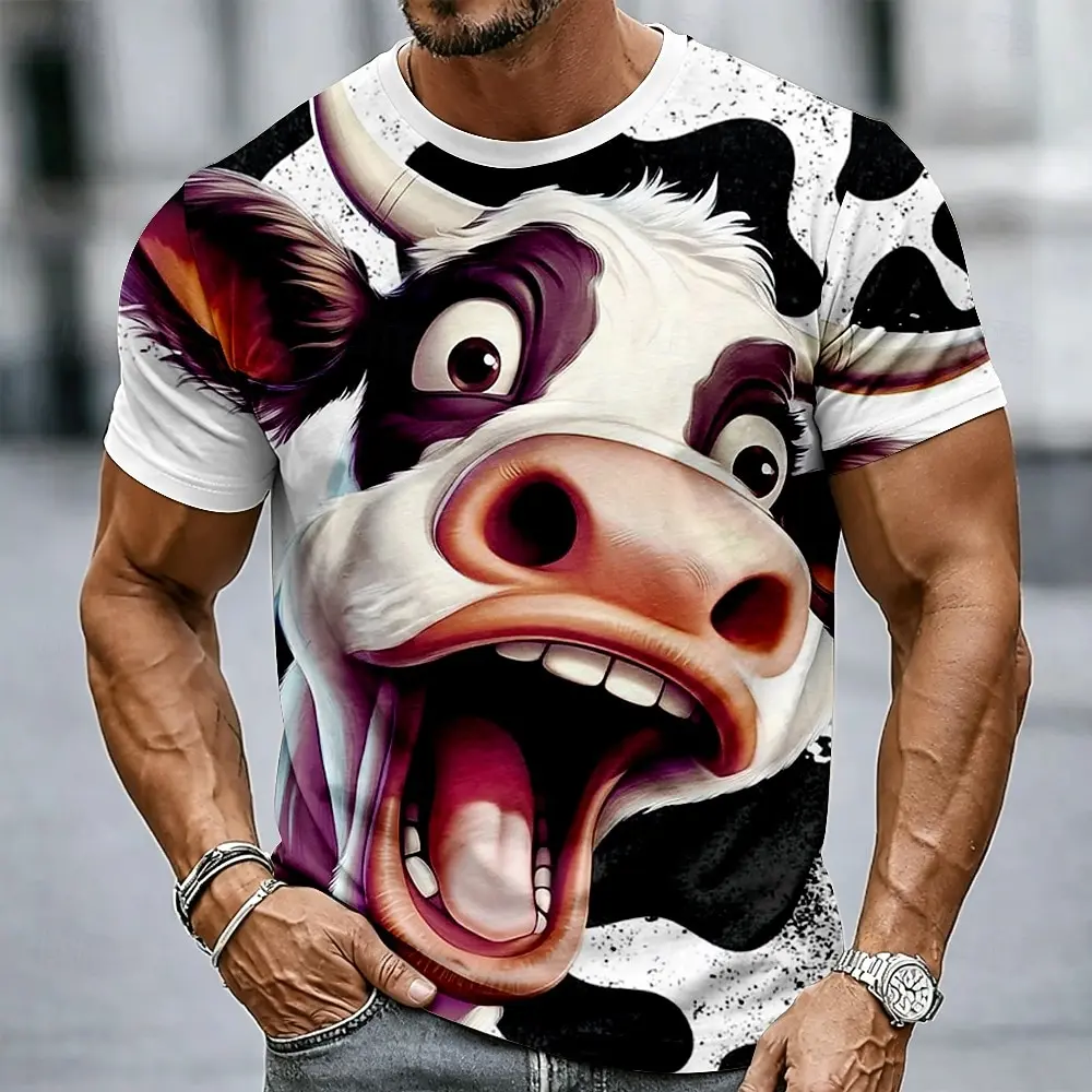 Lustiges T-Shirt mit Kuh-Motiv und 3D-Druck, Cartoon-Kuh-Muster, Rundhalsausschnitt, Kurzarm, für Familie und Kinder. – Detail 5