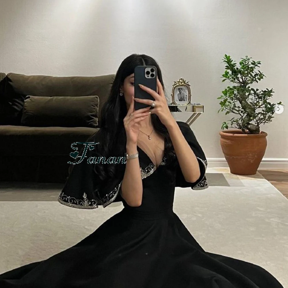 Customized Yipeisha Vintage Black Jersey Evening Dresses V-neck Sexy Backless Squined A-line Ankle Length Formal Gala Pageant Go