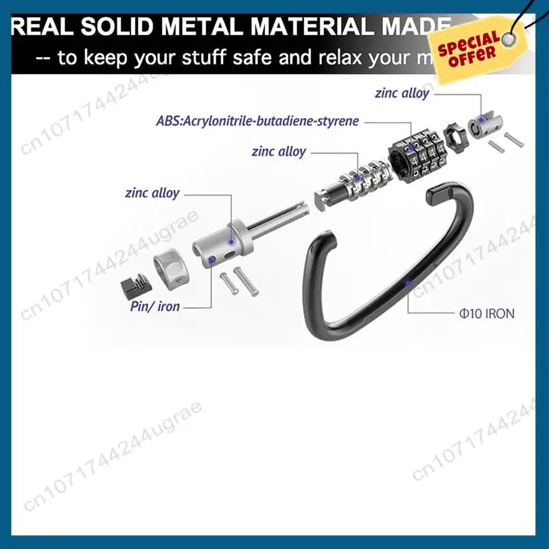 -A15I 1 PCS Combination Locks, 4-Digit Heavy Duty Carabiner Clips Black D-Shaped Code Lock For Looped Bike Security Cable Lock