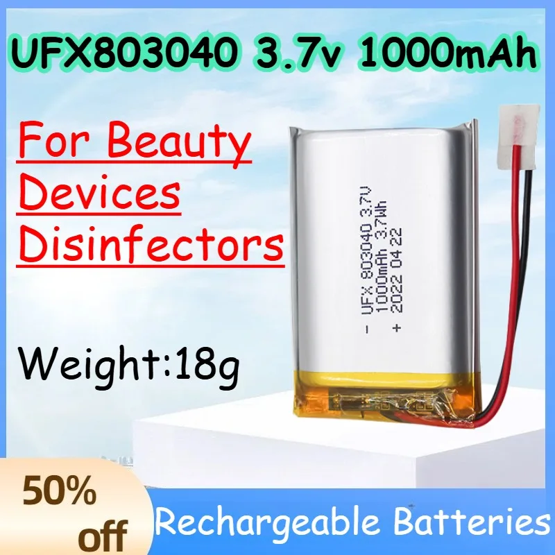

UFX803040 3.7v 1000mAh Battery for Beauty Devices Disinfectors Replace Rechargeable Batteries