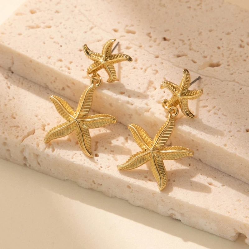 Pendientes elegantes con colgante estrella mar para mujer, pendientes para mujer, pendientes colgantes con forma para