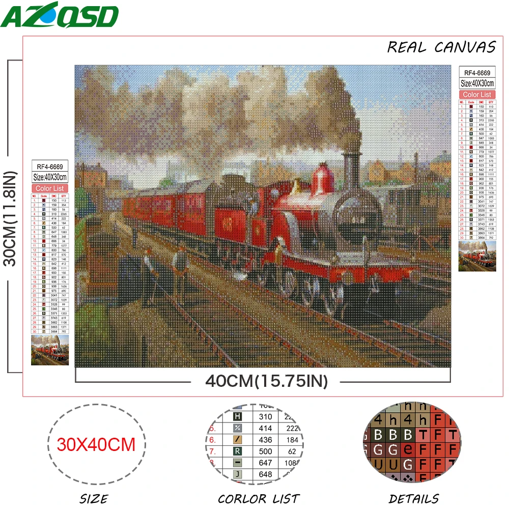 AZQSD 5D DIY Diamond Mosaic Train Full Square Drill Diamond Embroidery Landscape Cross Stitch Painting Art Home Decor