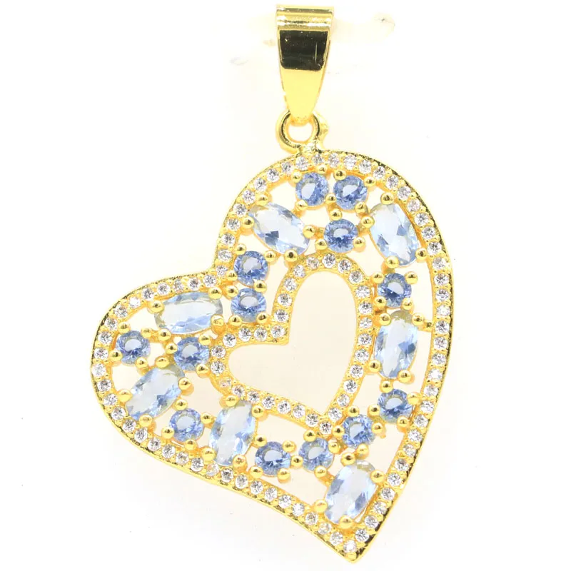 Buy 3 Get 1 Free 26x17mm Eye Catching Heart Shape Rich Blue Violet Tanzanite White CZ Woman's Engagement Gold Silver Pendant