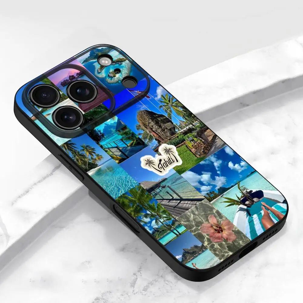 Tahiti – coque de téléphone de plage polynésie, pour iPhone 17,16,15,14,13,12,11,Pro,Max,Plus,E,Air,Mini, housse de protection noire