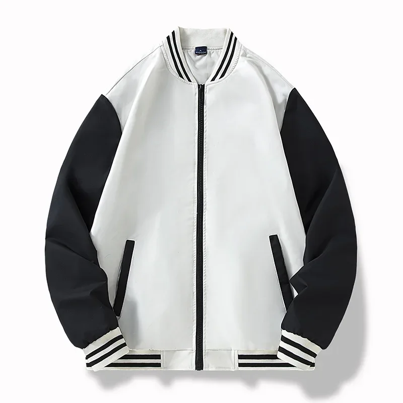 Autumn Man Jacket New Contrast Color Striped Stand Collar Men Baseball Uniform Long Sleeve Zipper Oversize Casual Male Coat