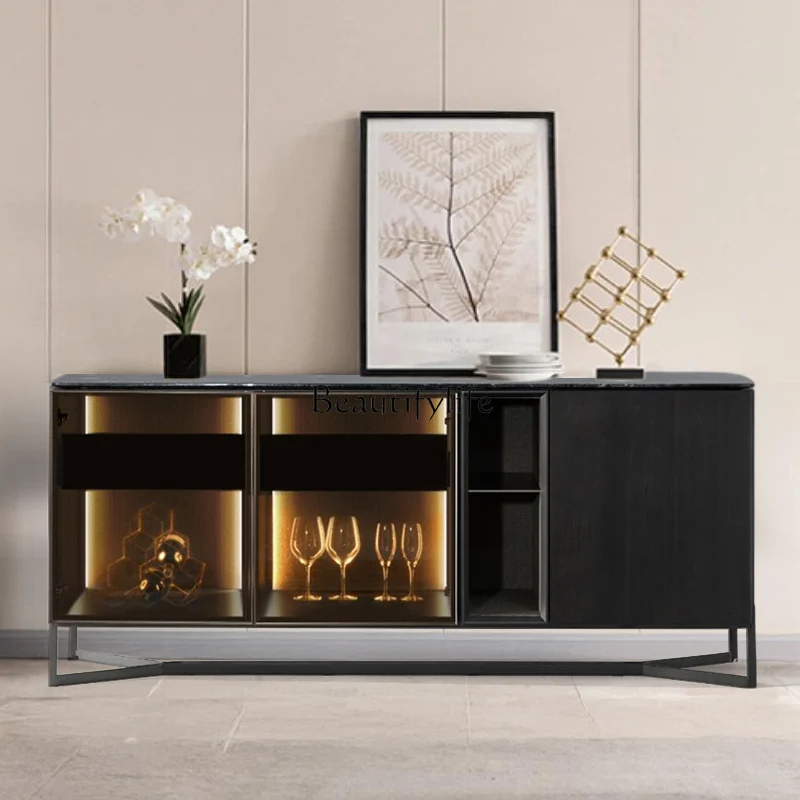 

Modern light luxury dining side cabinet, living room tea locker, minimalist glass wine cabinet