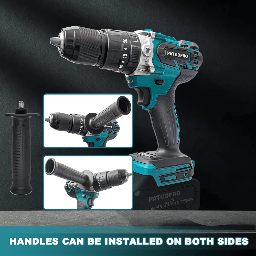 PATUOPRO 13MM Brushless Electric Impact Drill 20+3 Torque Cordless Screwdriver Ice Drill Power Tools For Makita 18V Battery