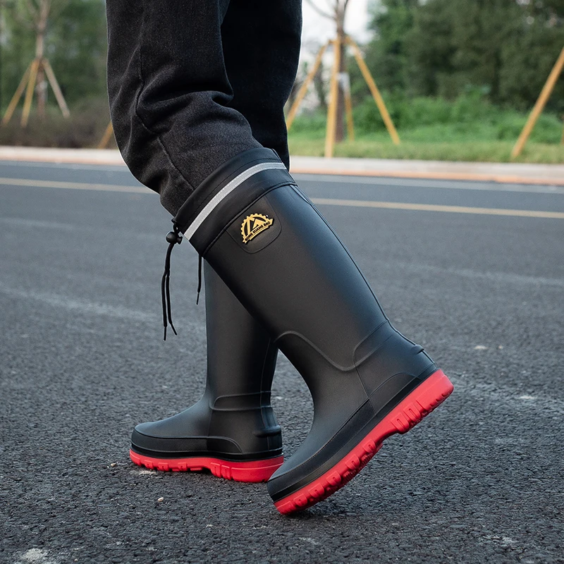 

German Style High-Top Men's Rain Boots Thick Bottom Anti-Slip Wear-Resistant Waterproof Kitchen Work Rubber Boots Outdoor Boots