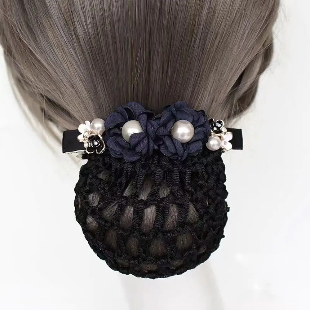 

Gift Trendy Pearl for Stewardess Nurse Headdress Flower Hairnet Mesh Snood Korean Style Headwear Women Spring Clip