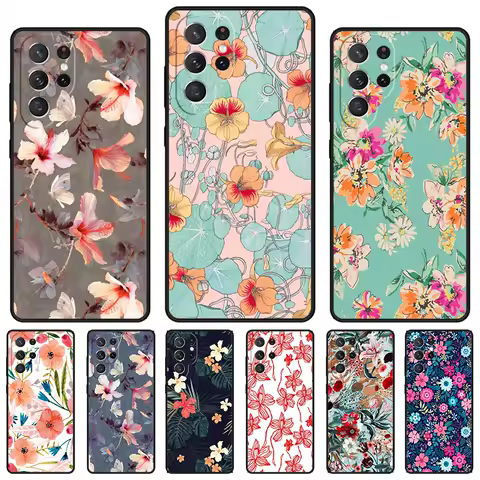 Tropical Flowers phone case For Samsung Galaxy S24 S23 S22 Ultra Note 10 20 Plus S8 S9 S10 S20 S21 FE Cover