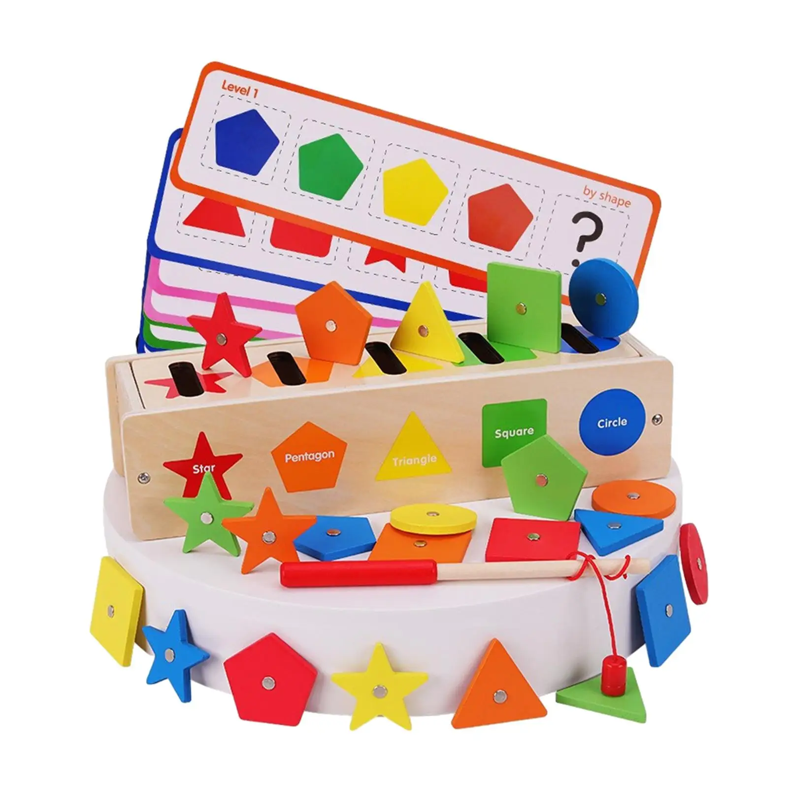 Wooden Shape Color Sorting Toy Block Puzzles Educational Toys Fishing Game for Children Toddlers Baby Boys Girls Birthday Gifts