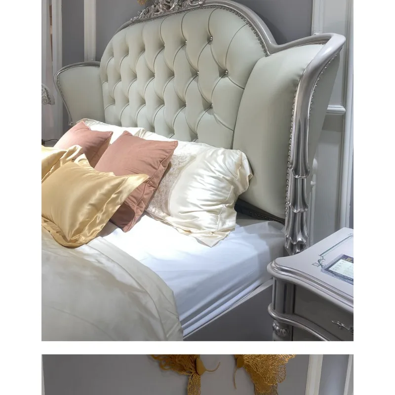 French light luxury 1.8 meters solid wood bed 2 meters European leather soft bag princess wedding bed, bedroom double
