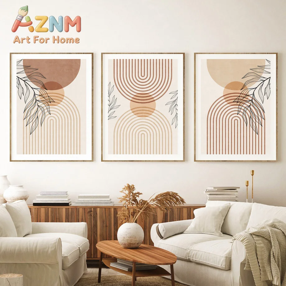 Creative Bohemian Beige Block Canvas Prints Abstract Nordic Minimalist Line Wall Art Poster for Living Room Bedroom & Home De
