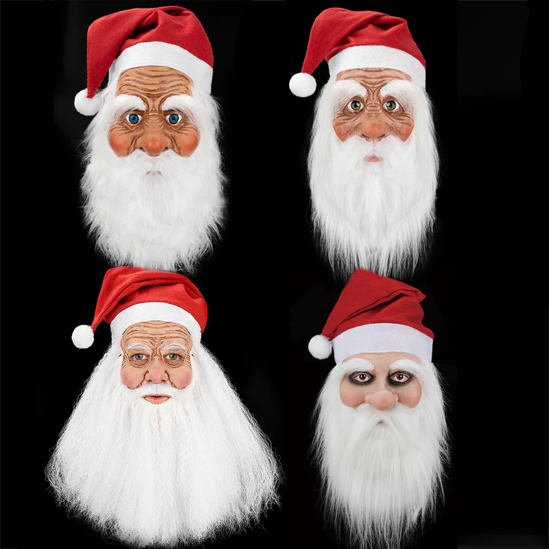 

Santa Claus Cosplay Costume Mask Adult Unisex Headgear Christmas Latex Mask Beard Accessory Carnival Props