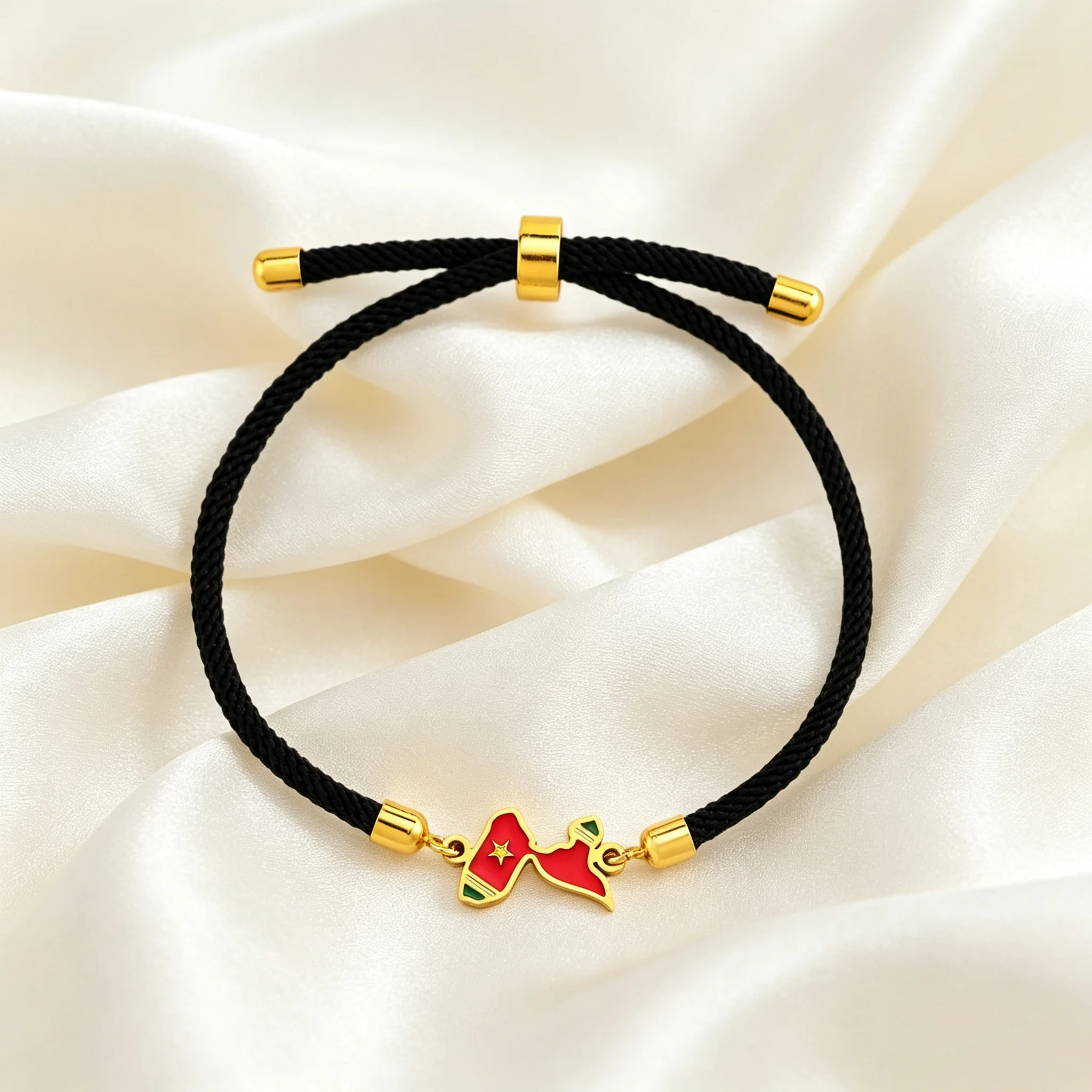 Reunion Island Martinique Guyana Guadeloupe Flag Map Pendant Braided Rope Bracelet Adjustable Red Black Cord Wrist Jewelry