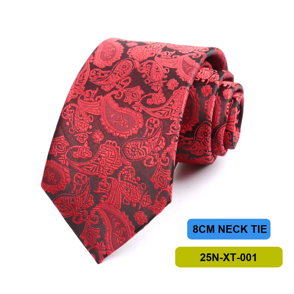 Men's 8cm Paisley Necktie Ascot Red Wine Navy Black Suitable for Wedding Parties And Work