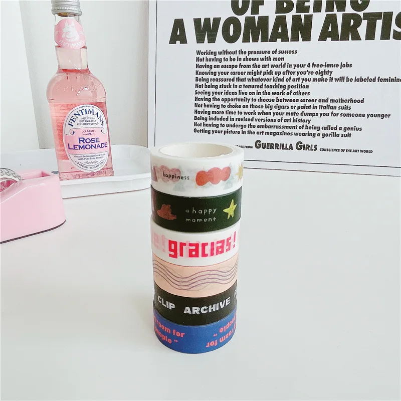 

5 Meter Blue Washi Tape Set Korean Ins Aesthetic Hand Drawn Alphabet Decorative Masking Tape for Planner