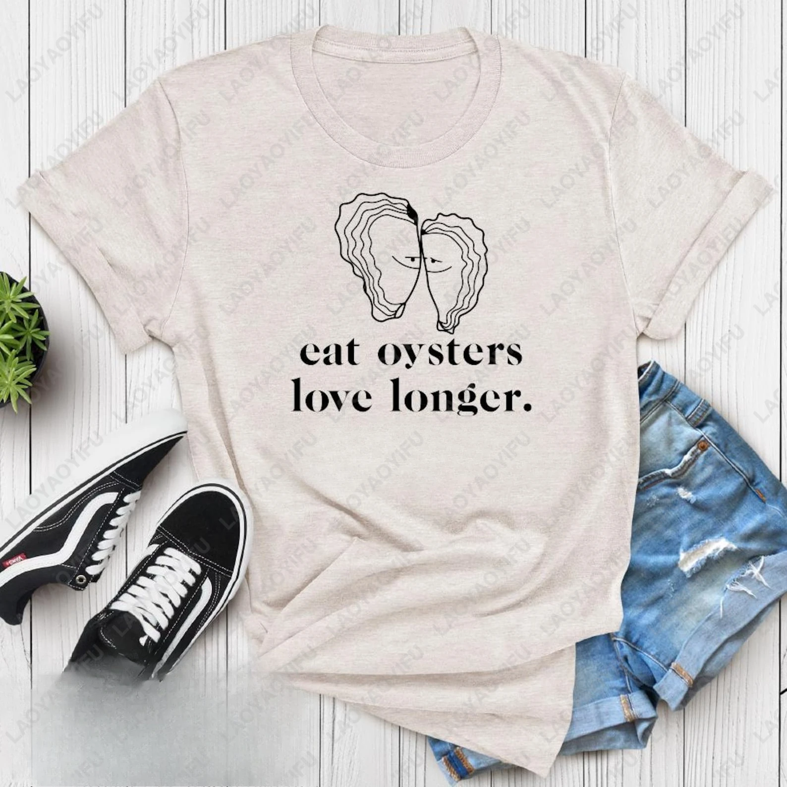 Eat Oysters Love Longer T-Shirt Funny Seafood Lovers Summer Short Sleeve Cotton Man Streetwear Breathe Soft Y2k Women Tees