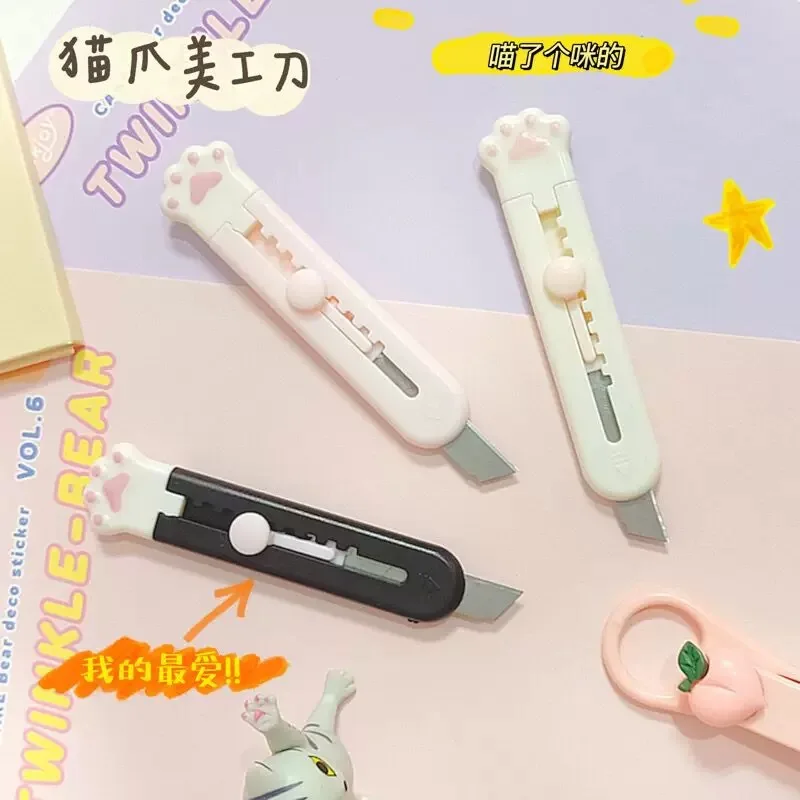 1/3 Pcs Cat Paw Utility Knife Retractable Opening Parcels Letter Paper Envelopes,Portable Box Opener for Office Home School Use