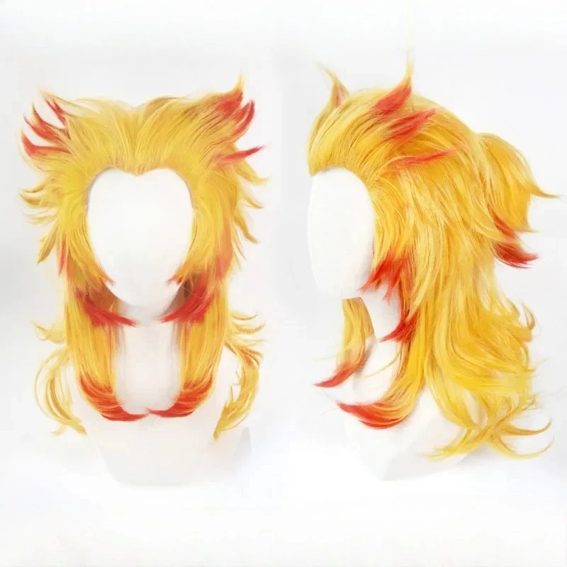 Rengoku Kyoujurou Wig Kimetsu No Yaiba Cosplay Red Yellow Mixed Heat Resistant Synthetic Hair Role Play Halloween Costume Wigs