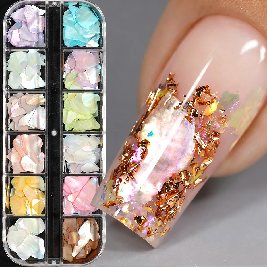 Iridescence Shell Nail Art Flakes Mermaid Sea Shell Slices Nail Charms Sequins Stone Nail Decoration Accessories Summer Manicure