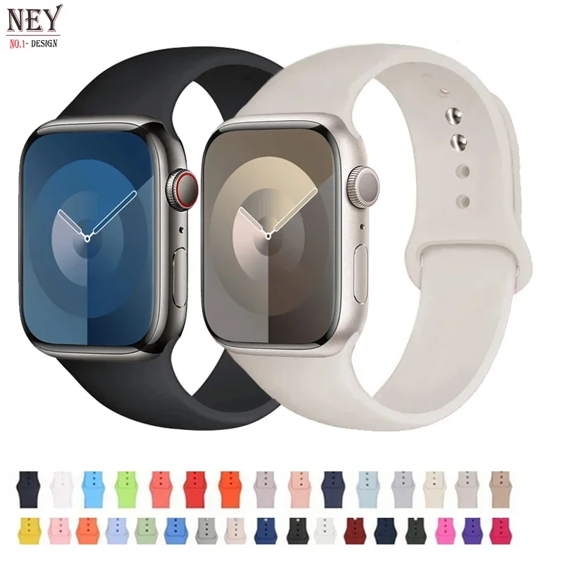 Силиконовый ремешок для Apple Watch 44 мм, 40 мм, 45 мм, 41 мм, 49 мм, 42 мм, 38 мм, 44 мм, спортивный браслет iWatch Series 9 8 7 SE 6 5 4 Ultra 2