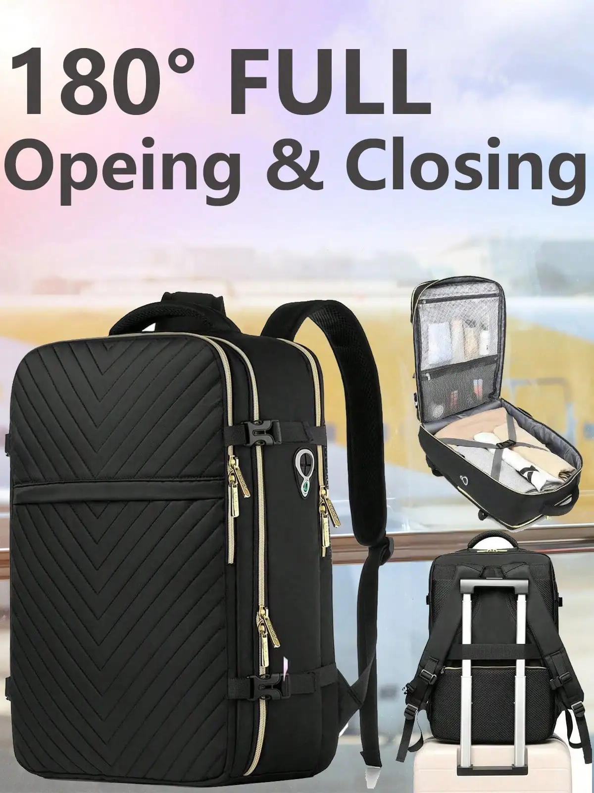 Large Carry On Travel Backpack - Flight Approved Waterproof Anti-Theft Luggage Daypack For Women Men Fit 17 Inch Laptop Business Weekender Overnight Backpack College Bag Personal Item Size Black