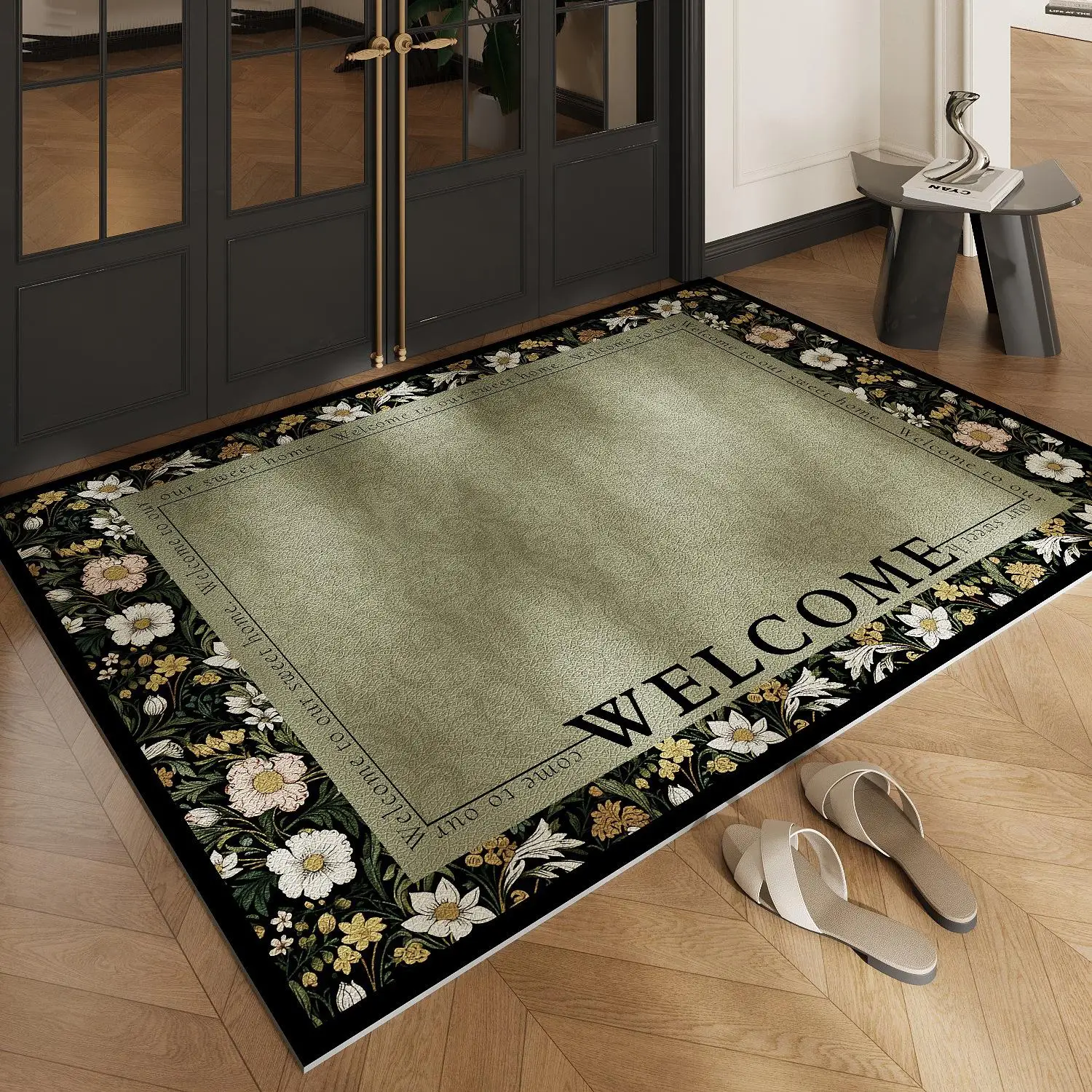 

Leather Door Mat Entrance Hall Home Use Foot Pad Door Mat Entrance Carpet Can Be Wiped No Wash PVC Fiber Handmade Stripe Pattern