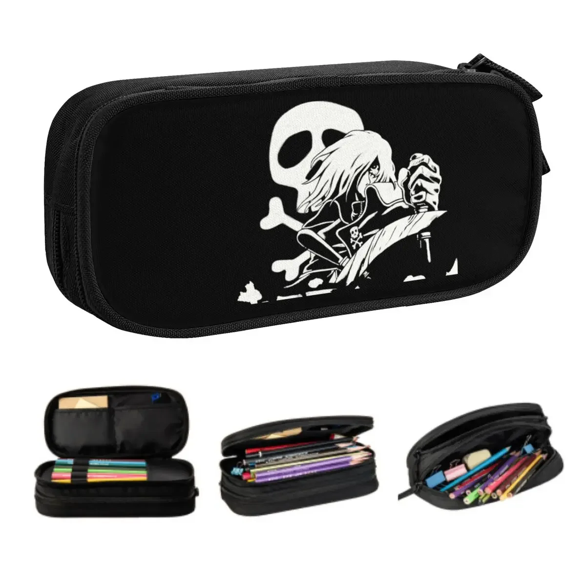 Custom Space Pirate Captain Harlock Kawaii Pencil Case Girls Boys Large Capacity Japan Anime Manga Pencil Pouch School Supplies