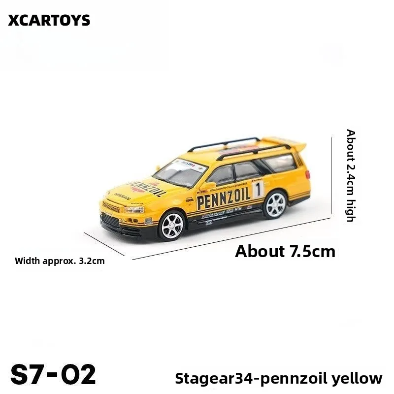 Xcartoys POPRACE 1/64 Nissan Stagea R34 PENNZOIL Yellow Alloy Diecast Car Model Adult Collection Miniature Display Ornament