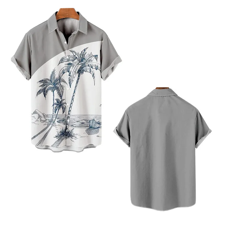 Fashionable Breathable Shirt 2024 Summer Color Printed Casual Lapel Short Sleeve Thin Hawaiian Vacation Flower Men's Trendy Top