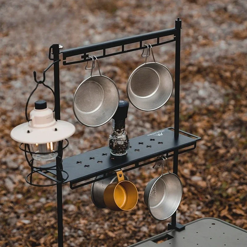 Outdoor campground multi-function table, removable rack with light stand hook