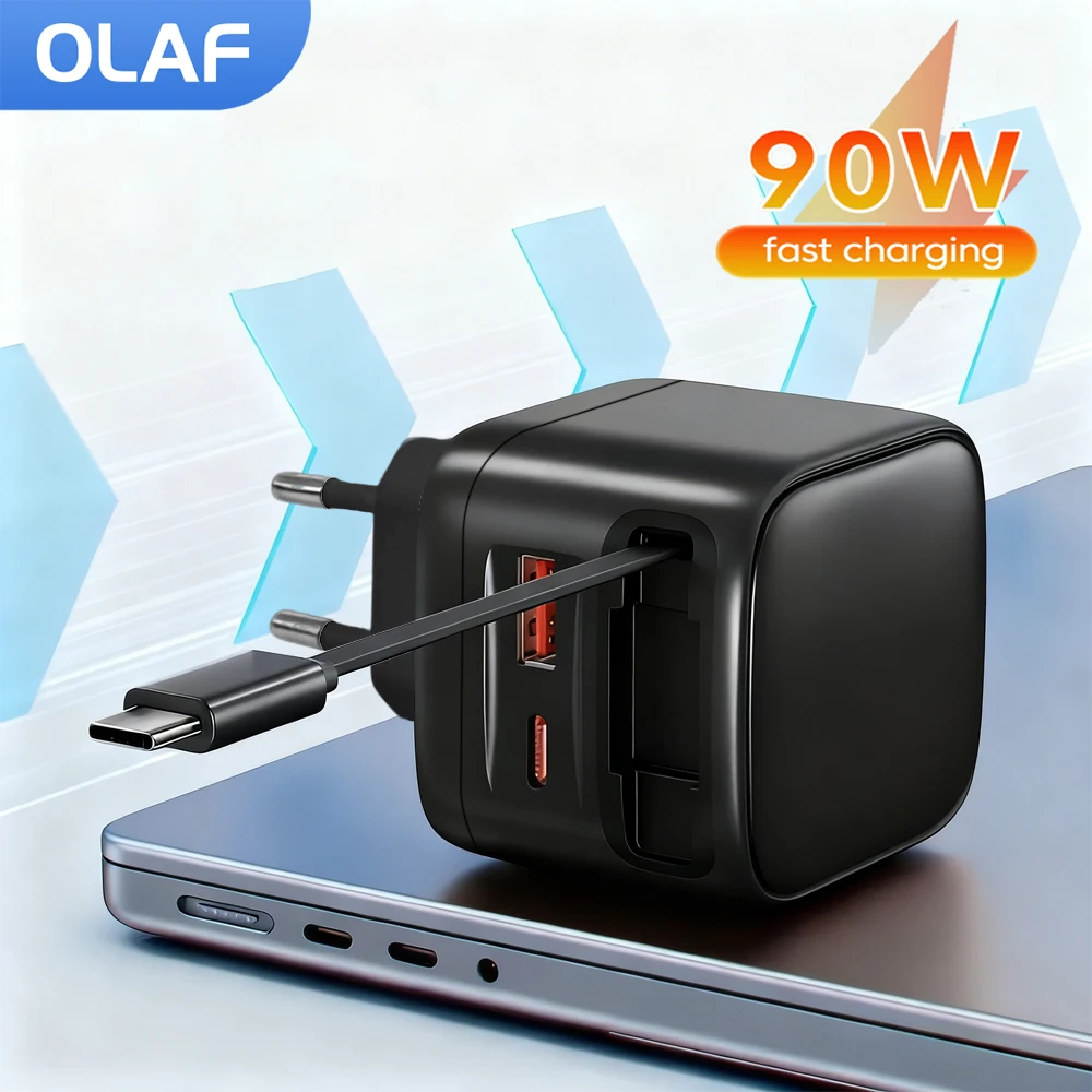 

Зарядное устройство для телефона USB Type C мощностью 90 Вт с выдвижным кабелем типа C PD USB C Адаптер для быстрой зарядки для iPhone Xiaomi Huawei Зарядное устройство типа C
