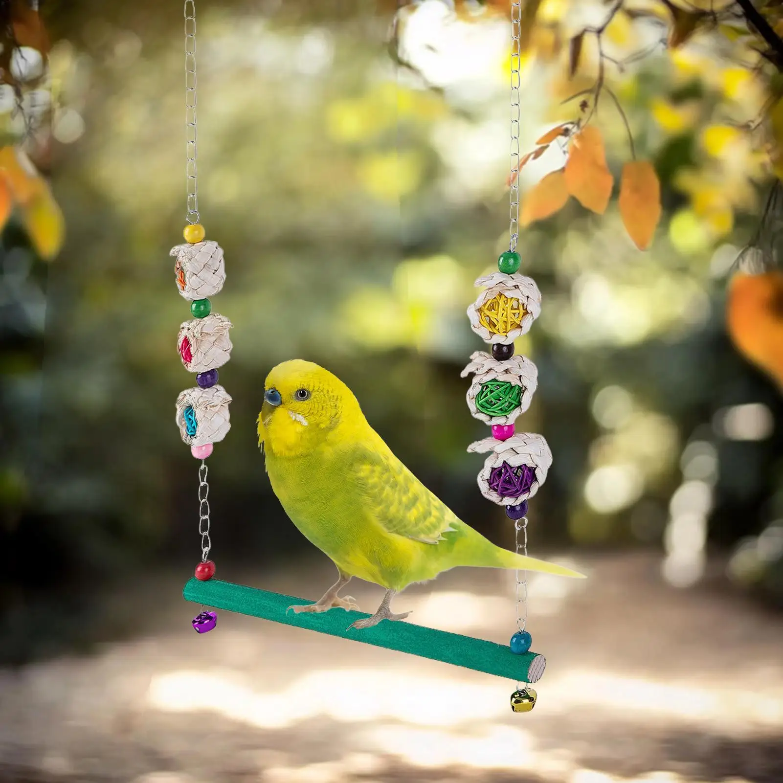 Куриные качели с колокольчиком, игрушки для курятника с 2 шариками из ротанга, деревянные качели для попугая для зяблика, збагашение птицы, курица Мина