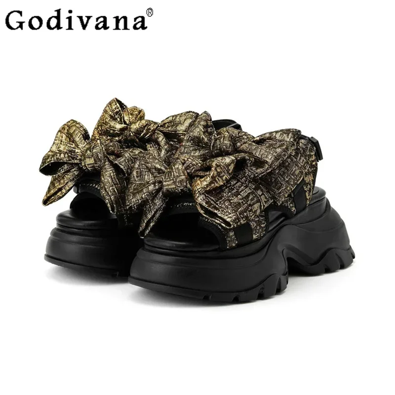 

2025 Summer New Japanese Fashion Sandals Girls Women's Sweet Removable Bow Velcro Platform Shoes Women Sports Beach Sandals