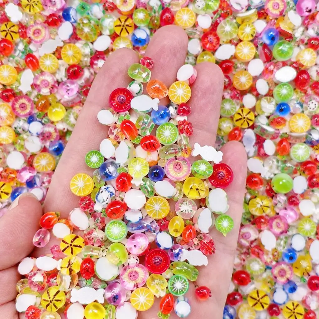 50Pcs Mini Flatback Fruit Nail Charms 3D Resin Strawberry Lemon Kiwi Orange Apple Tomato Nails Decoration DIY Manicure Accessory