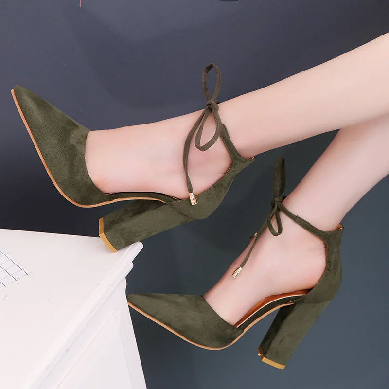 Autumn 2024 New Pointed Thick Heel Strap High Heel Shoes Elegant Fashion Solid Color Party High Heel Sandals Shoes for Women