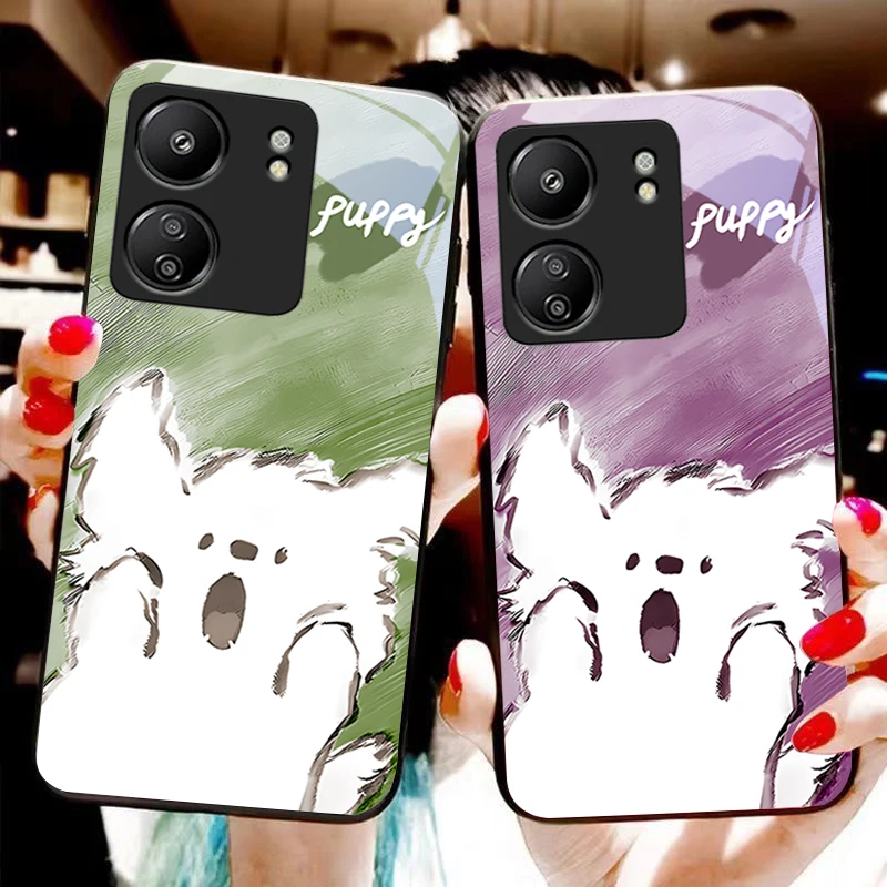 Surprised little dog For Xiaomi Redmi 13C Note13 12 Pro Plus 5G Note 9 13T Pro POCO X6 F5 F6 Black tempered glass phone case